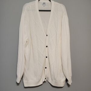Liberty Blues Men's 3XL Tall Cable Knit Cream Cardigan Fishermen Knitwear Preppy